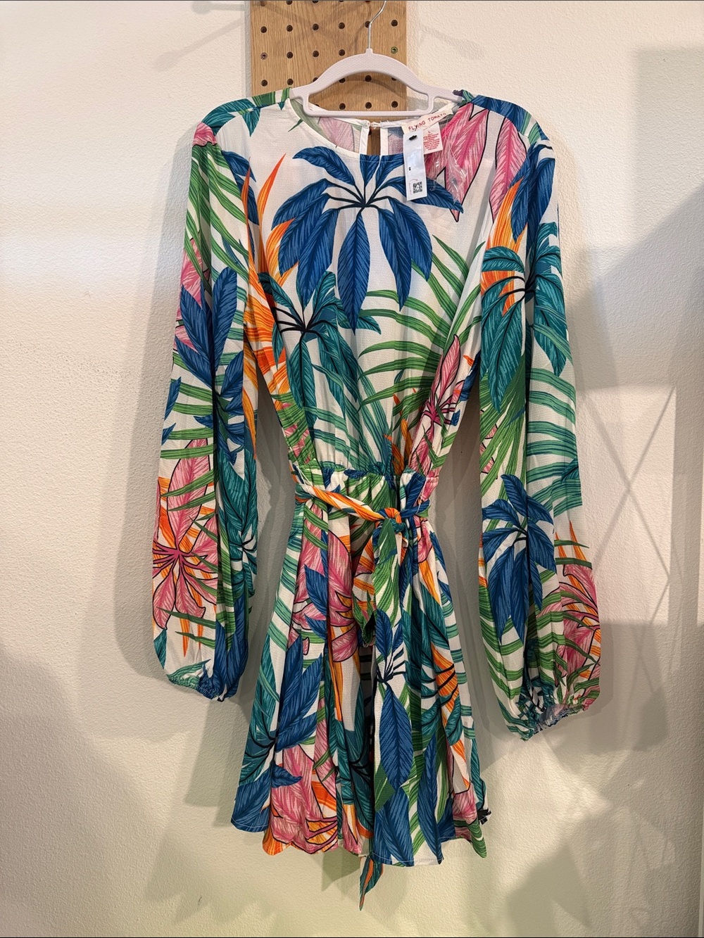 Flying Tomato Pink and Blue Tropical Wrap Dress